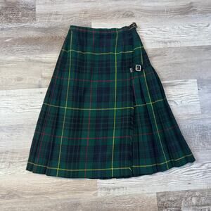 Vintage ASJ Collection Green Plaid Scotland Wool Pleated Midi Skirt Academiae